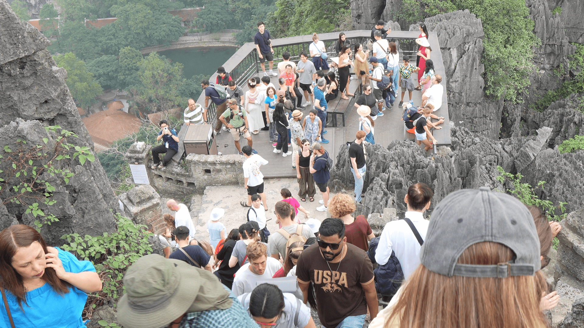 Hang Mua Peak hike trail people morning Ninh Binh Vietnam