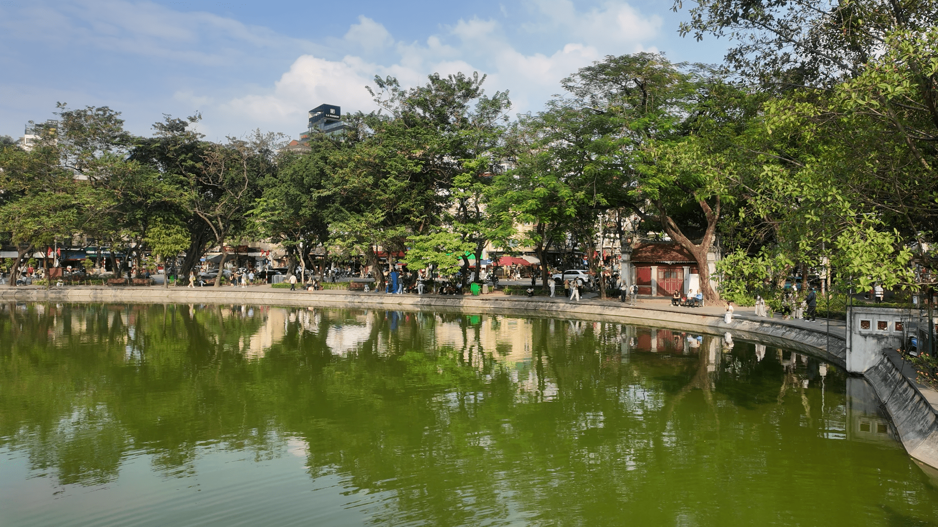 Hoan Kiem Lake in Hanoi, Vietnam, calm and dry in autumn