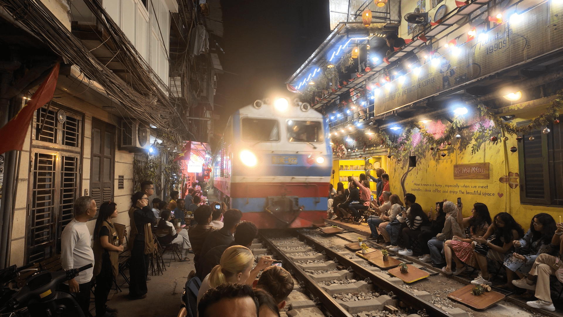 Hanoi train street railway close up Vietnam