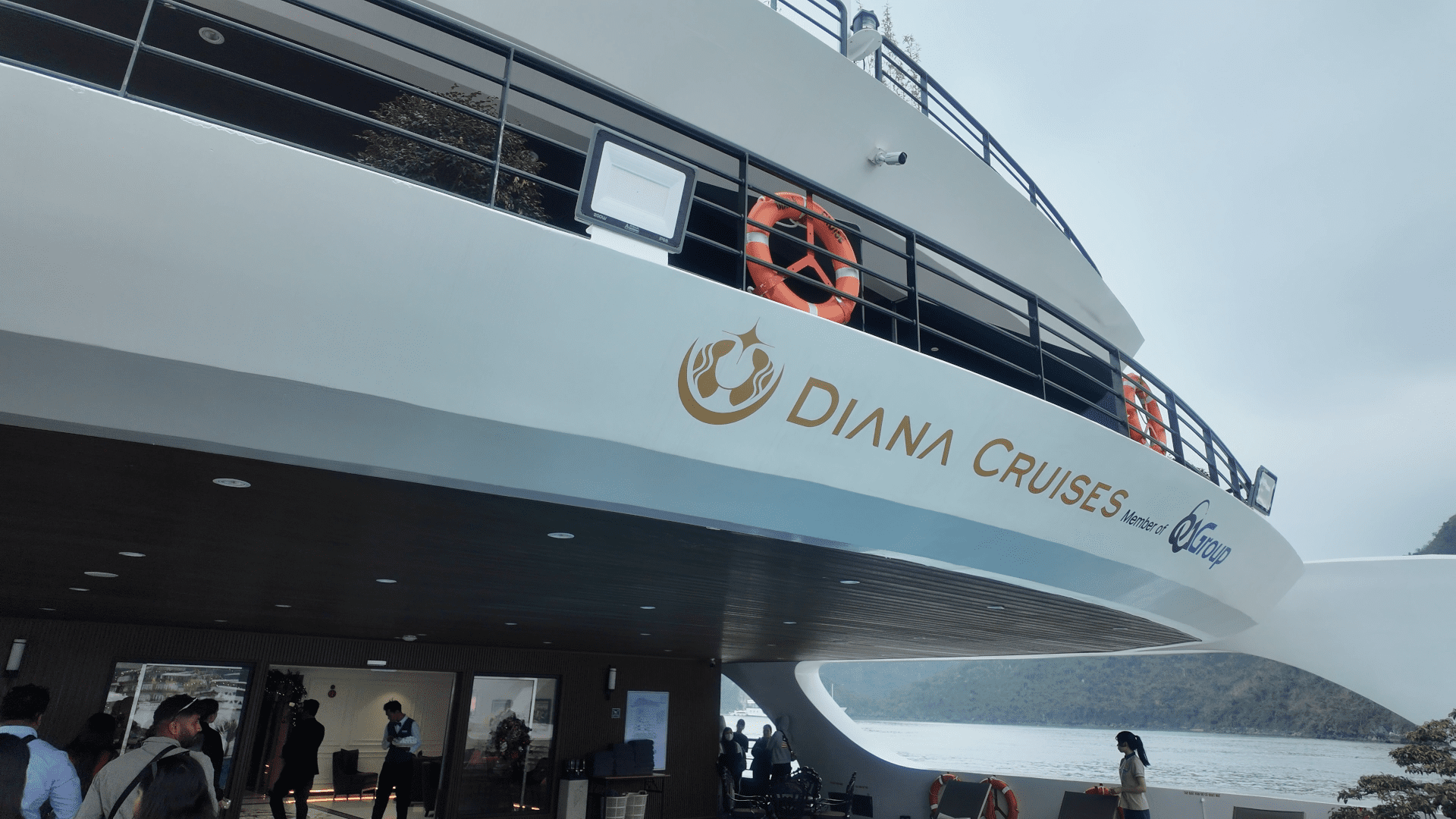 Diana cruise ship from transfer boat Lan Ha Bay Vietnam