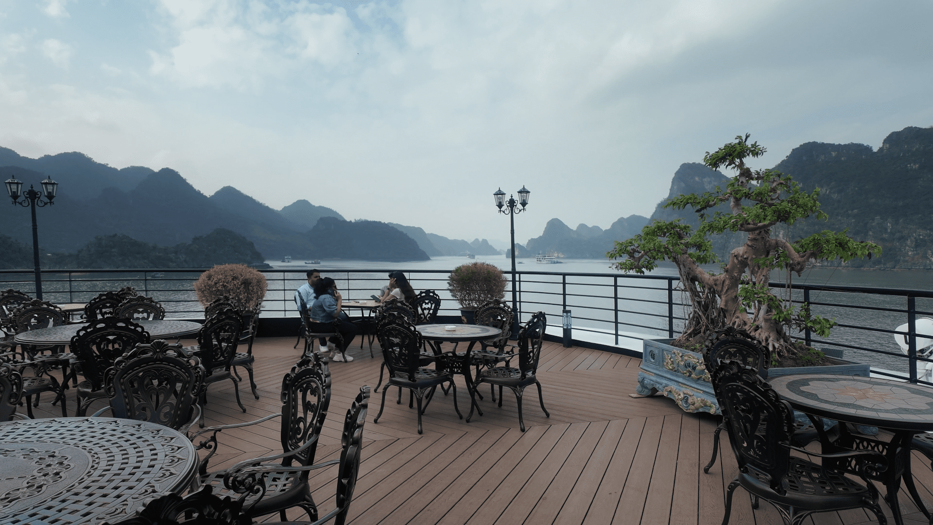 Diana cruise relaxation deck seating Lan Ha Bay Vietnam