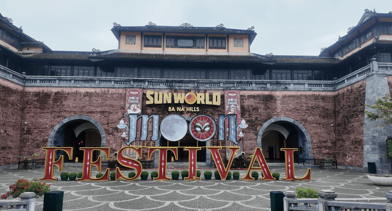 Sun World Ba Na Hills entrance gate with the Moon Festival display, Da Nang, Vietnam