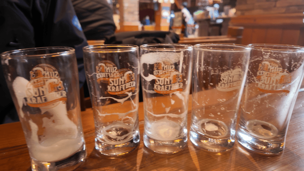 Row of beer glasses at Sun KraftBeer, Ba Na Hills, Vietnam