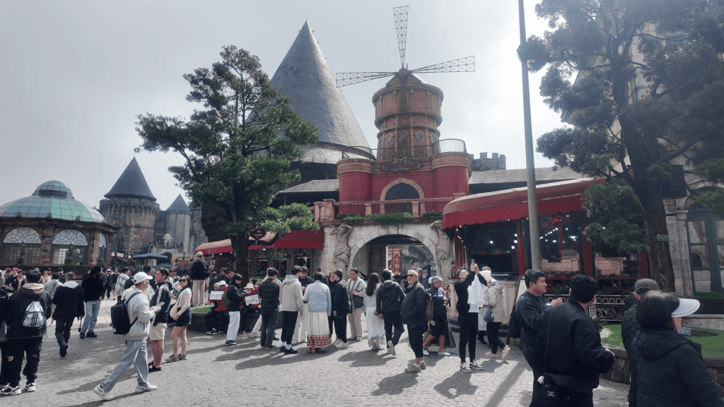 French Village entrance windmill building at Ba Na Hills, Da Nang, Vietnam