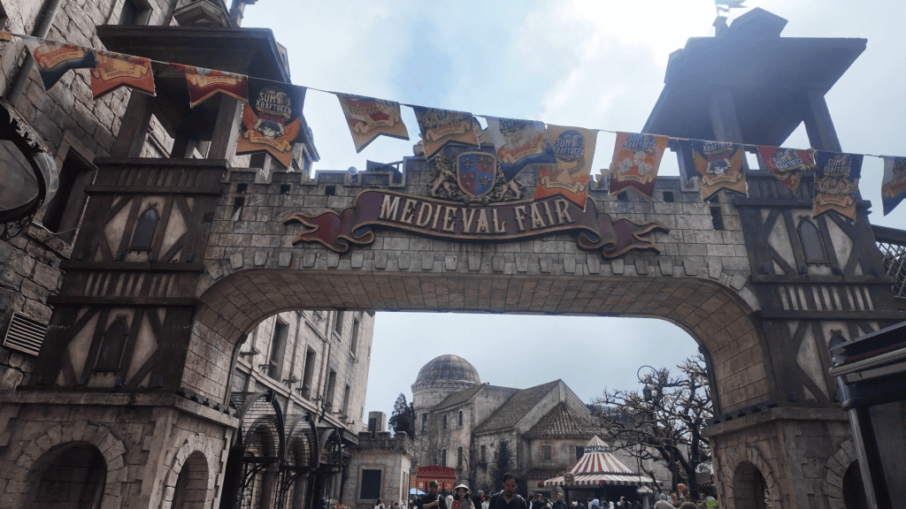 Stone archway into the French Village at Ba Na Hills, Vietnam