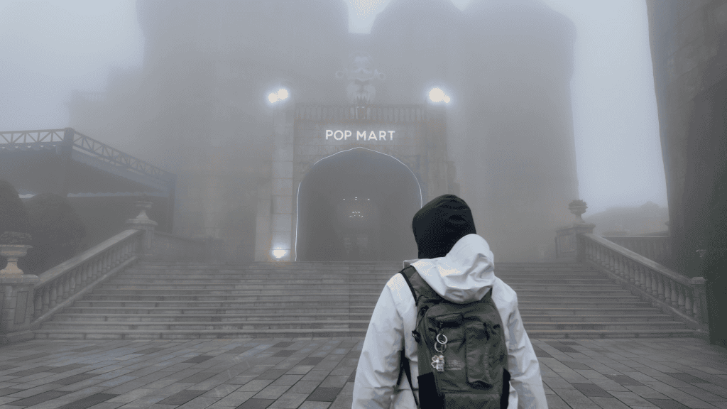 Pop Mart shopfront glowing in the fog at Ba Na Hills, Vietnam