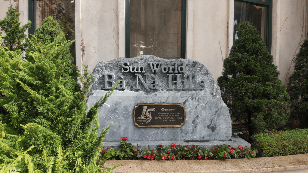 Sun World Ba Na Hills stone entrance sign, Da Nang, Vietnam